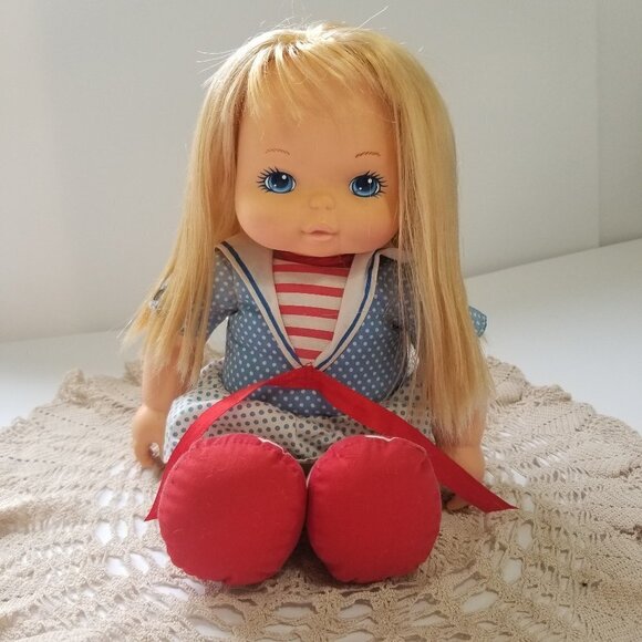 Vintage Doll Playskool School Kids Girl Doll Blonde Hair Sailor Outfit 13 1/2" - Picture 2 of 16